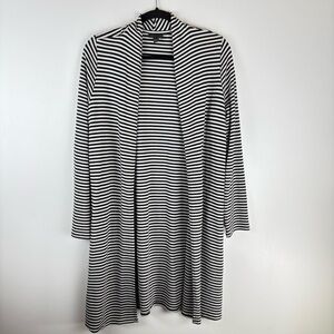 J Jill Wearever Women Medium Open Front Knit Cardigan Sweater Stripe Black White
